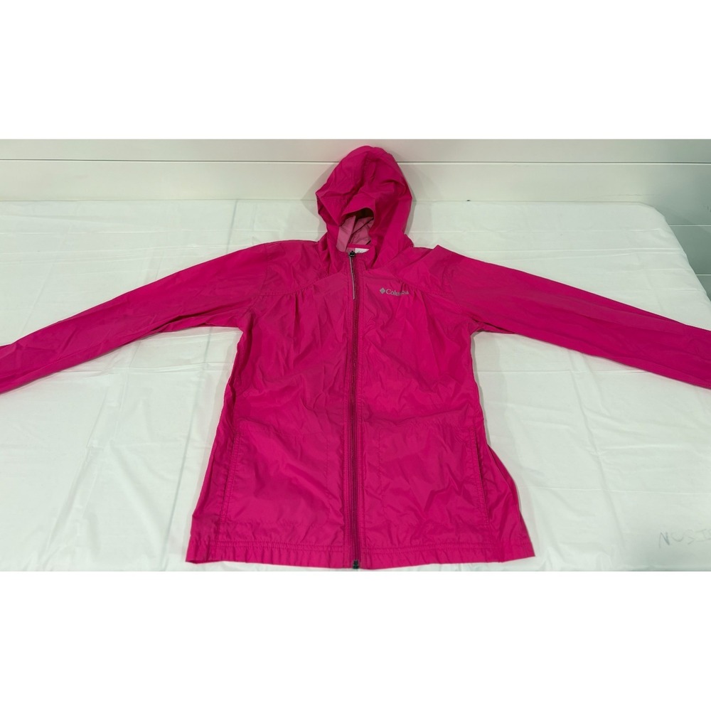 Columbia Girls Lightweight Pink Hooded Rain Jacket‎ Windbreaker Size L (14/16)